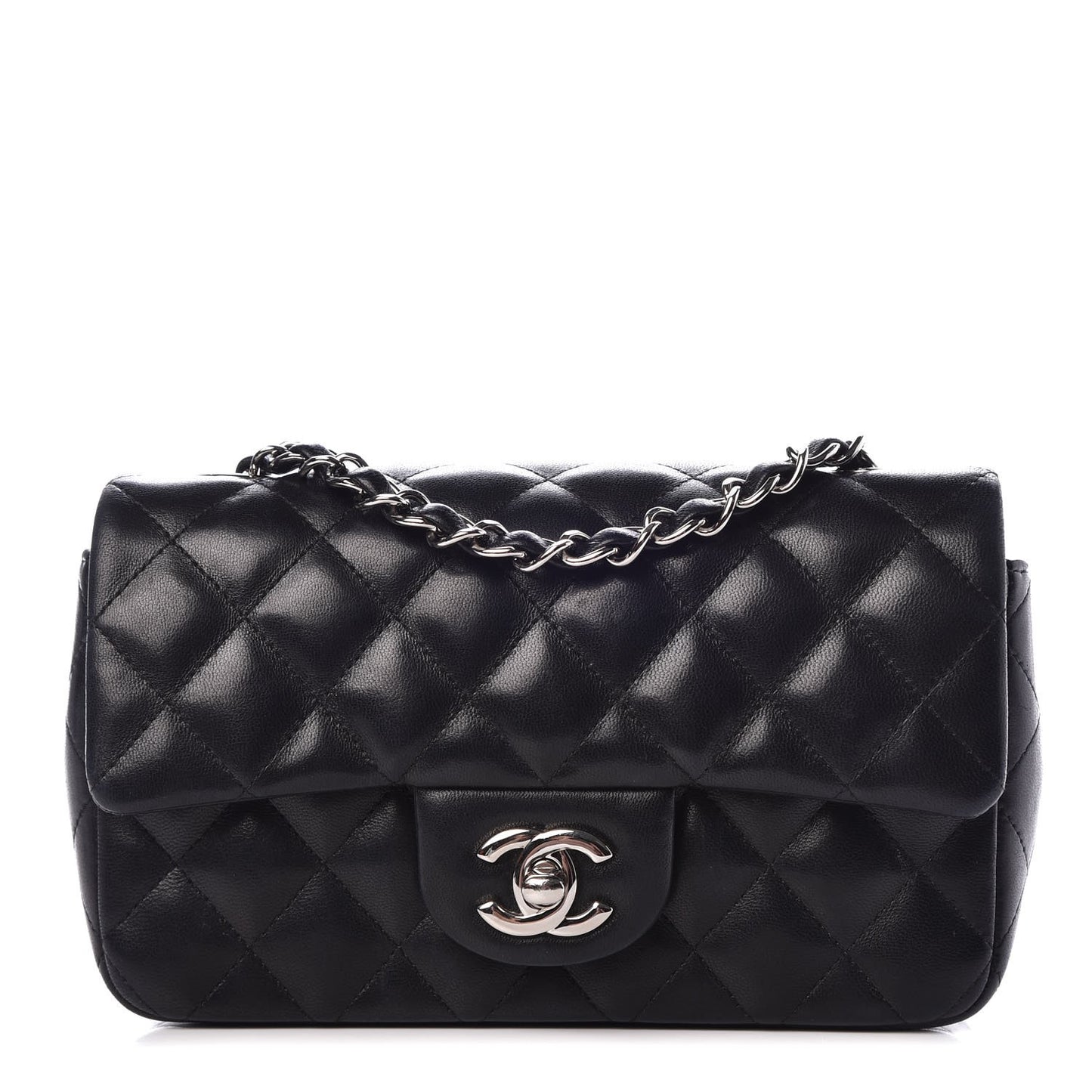 Lambskin Quilted Mini Rectangular Flap Black