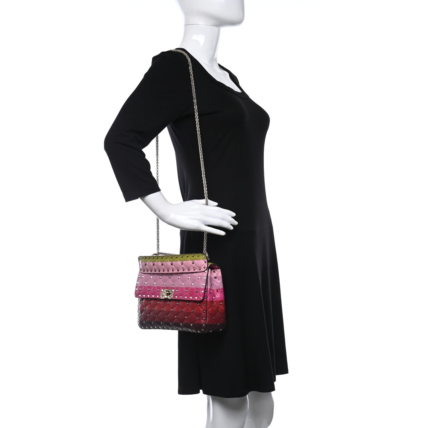 Valentino Garavani Lambskin Stripe Intarsia Medium Rockstud Spike Shoulder Bag Multicolor 2 of 8