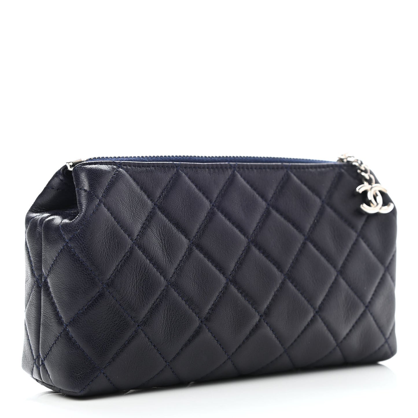 Lambskin Quilted Cosmetic Case Navy Blue