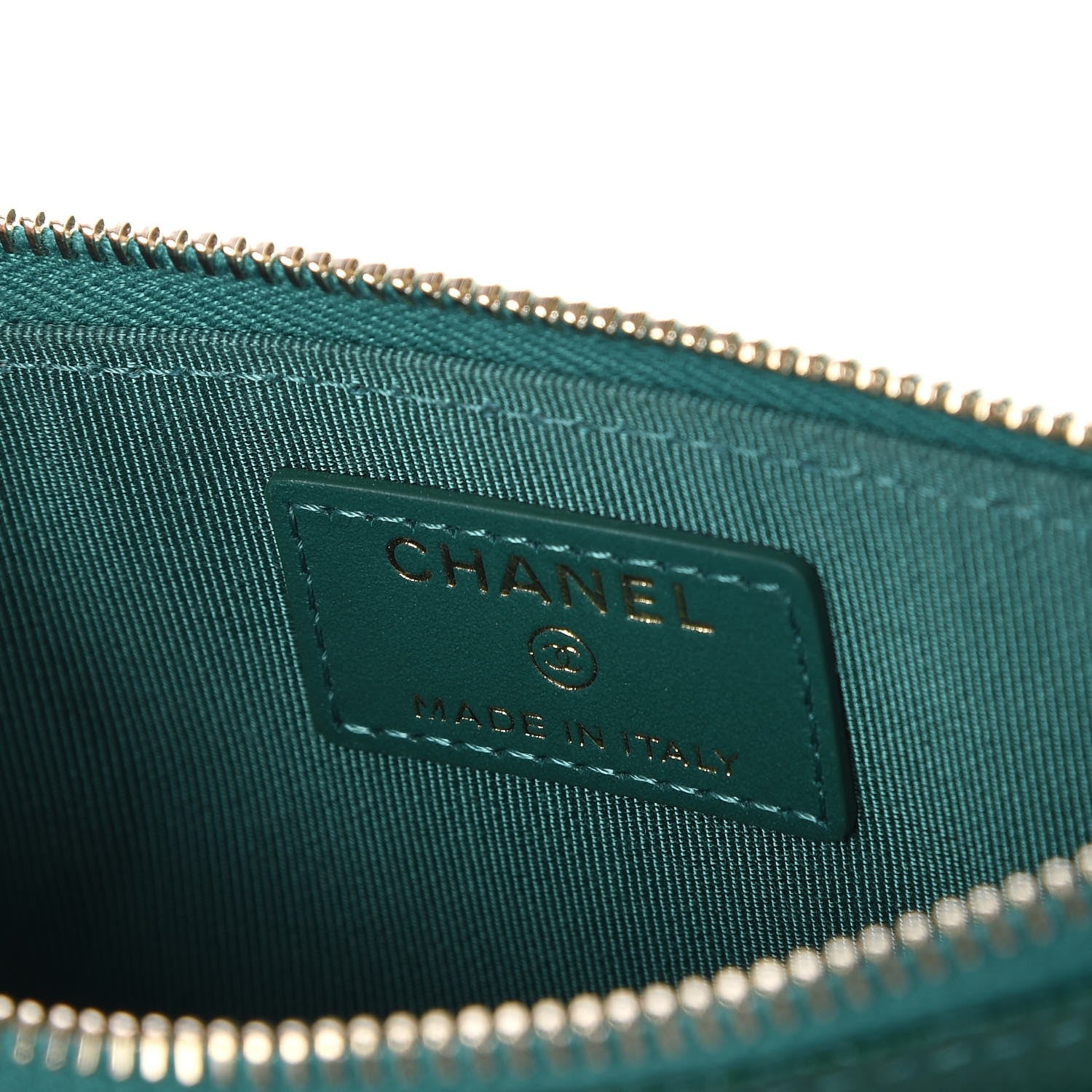 Chanel Metallic Caviar Quilted Classic Zip Pouch Green 5 of 8