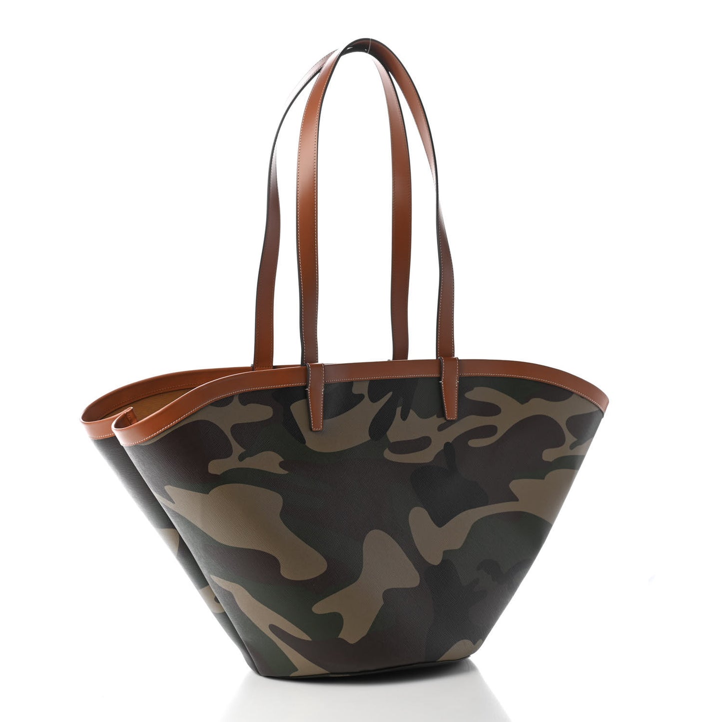 Canvas Calfskin Camouflage Large Couffin Logo Tote Khaki