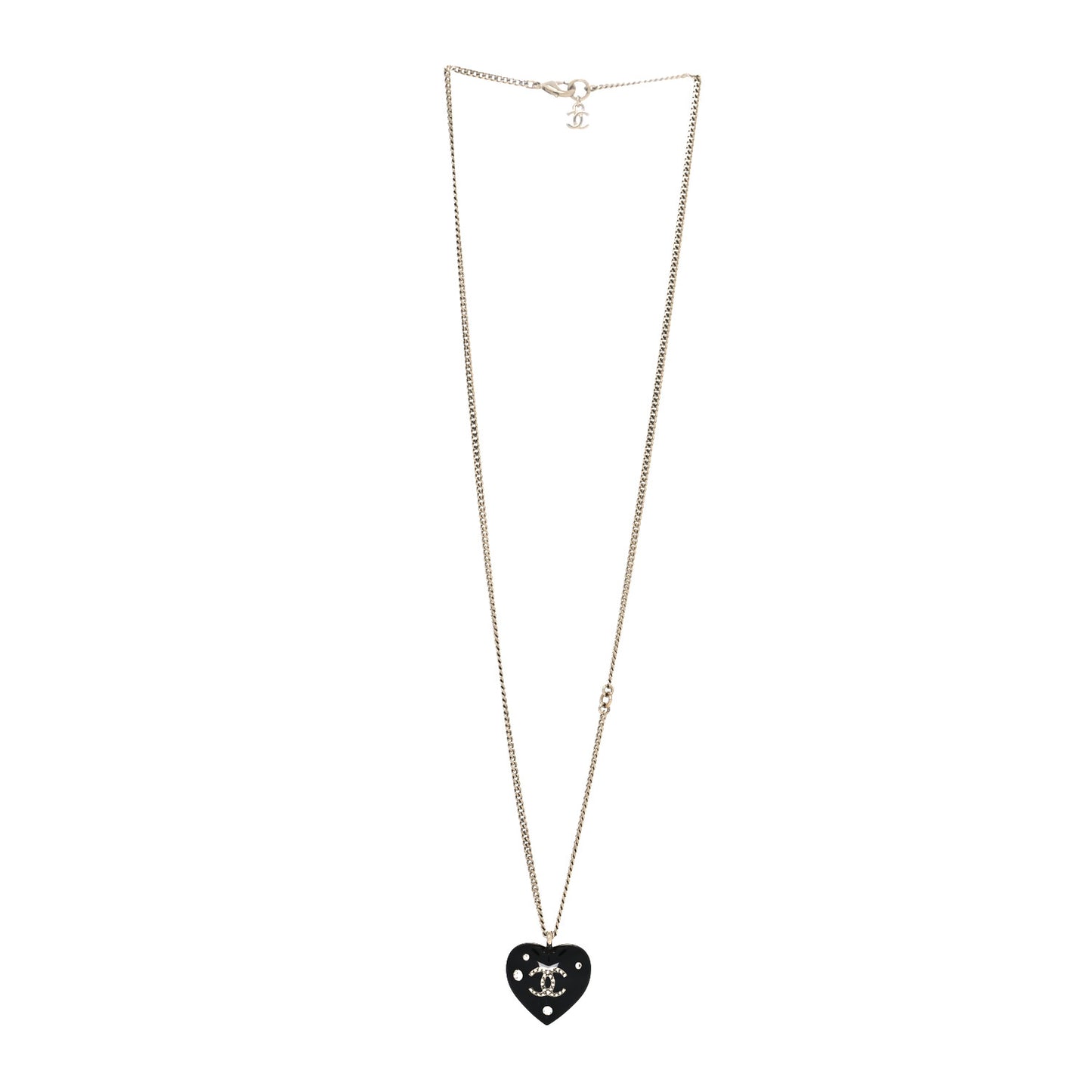 Resin Crystal CC Heart Necklace Black Gold