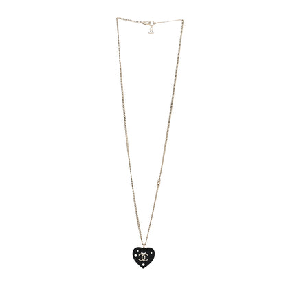 Chanel Resin Crystal CC Heart Necklace Black Gold 3 of 5