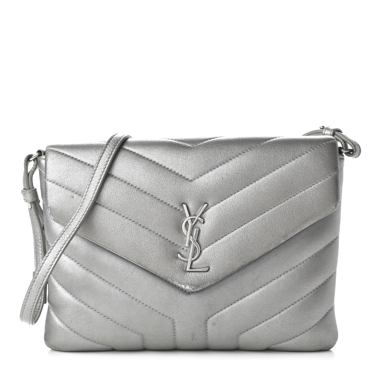 Saint Laurent Calfskin Y Quilted Monogram Loulou Flap Bag Argento 1 of 11