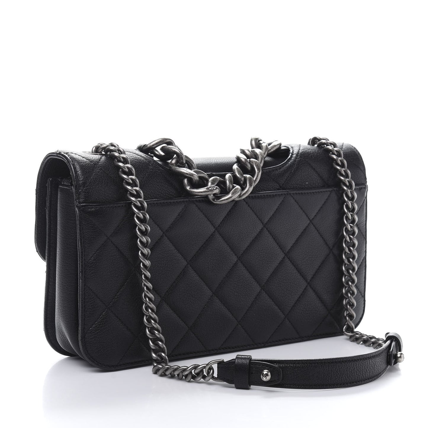 Goatskin Quilted Medium Perfect Edge Flap Black