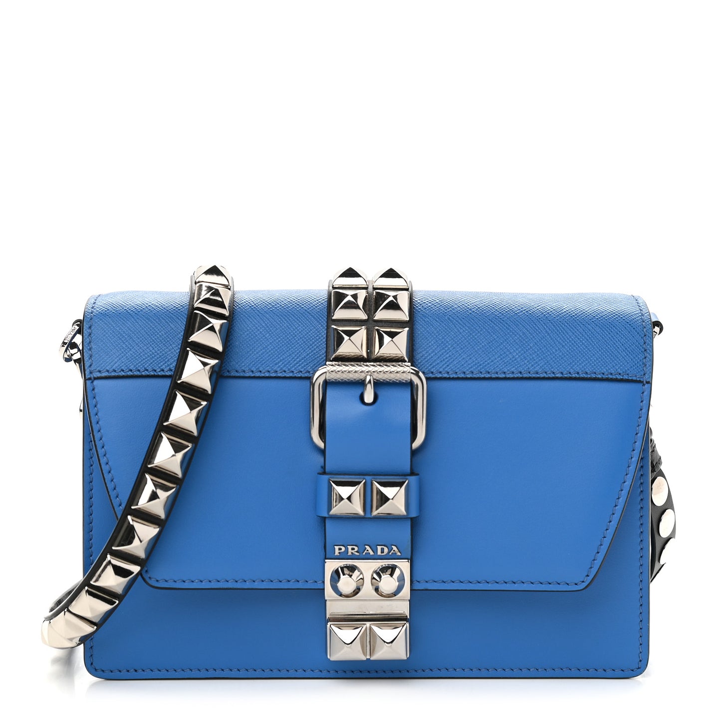 Saffiano City Calfskin Studded Small Elektra Shoulder Bag Blue
