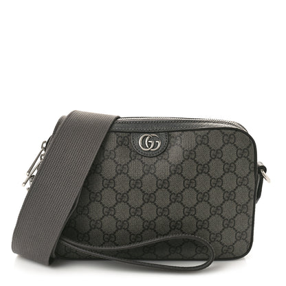 Gucci GG Supreme Monogram Textured Dollar Calfskin Web Ophidia Wristlet Shoulder Bag Grey Black Graphite Grey 1 of 8