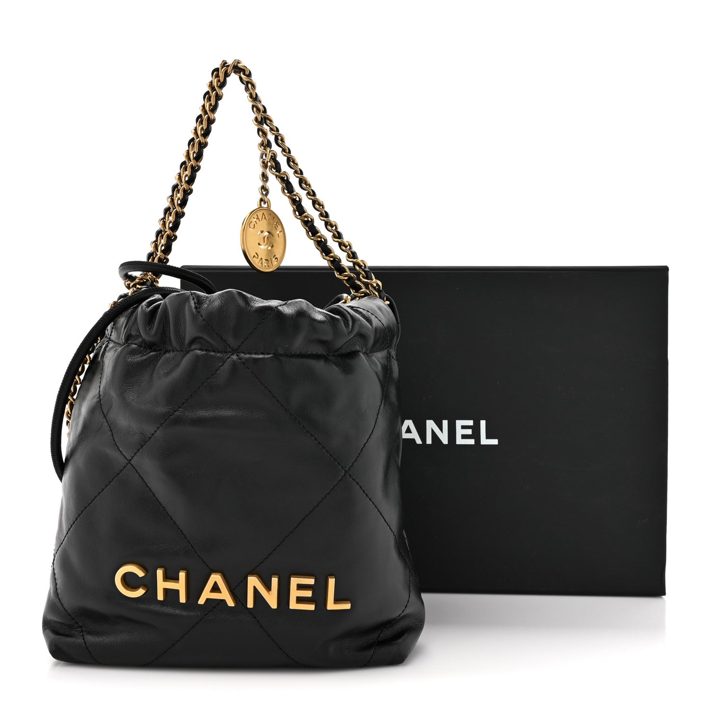 Shiny Calfskin Quilted Mini Chanel 22 Black