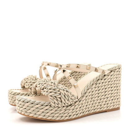 Valentino Garavani Metallic Nappa Rockstud Espadrille Wedge 25/90mm Slide Sandals 39 Silver Beige 3 of 9
