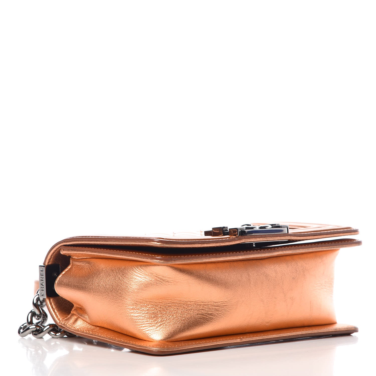 Chanel Metallic Patent Calfskin Quilted Small Boy Flap Orange 4 of 11