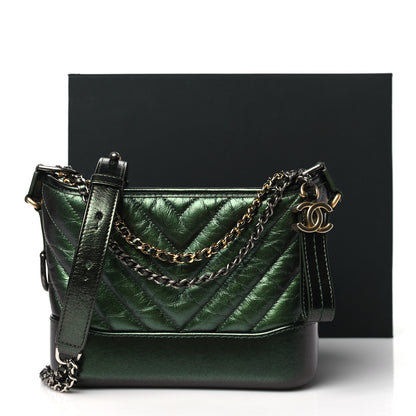 Chanel Metallic Aged Calfskin Chevron Quilted Small Gabrielle Hobo Green 11 of 11
