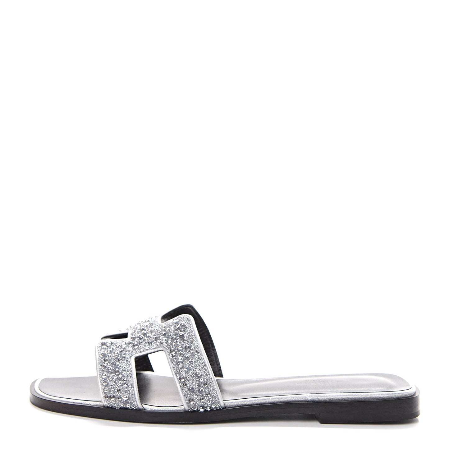 Suede Goatskin Crystal Oran Sandals 36 Gris Argente