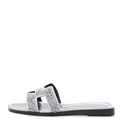Hermes Suede Goatskin Crystal Oran Sandals 36 Gris Argente 1 of 12