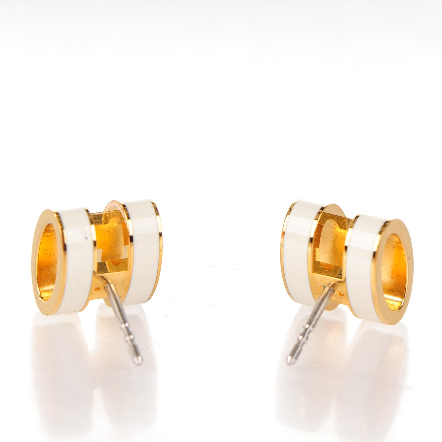 Hermes Gold Lacquered Pop H Earrings White 4 of 4