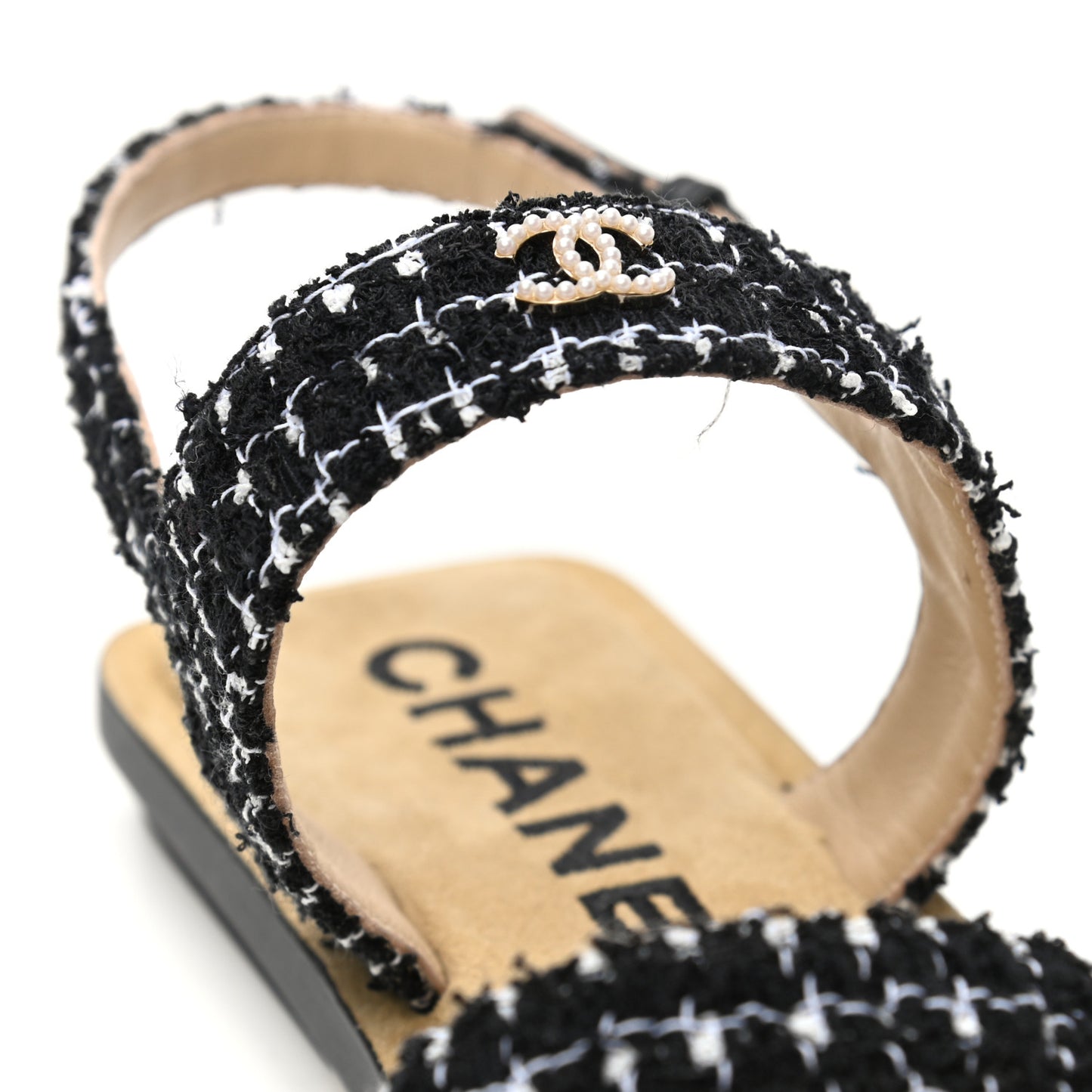 Tweed CC Sandals 38 Black White