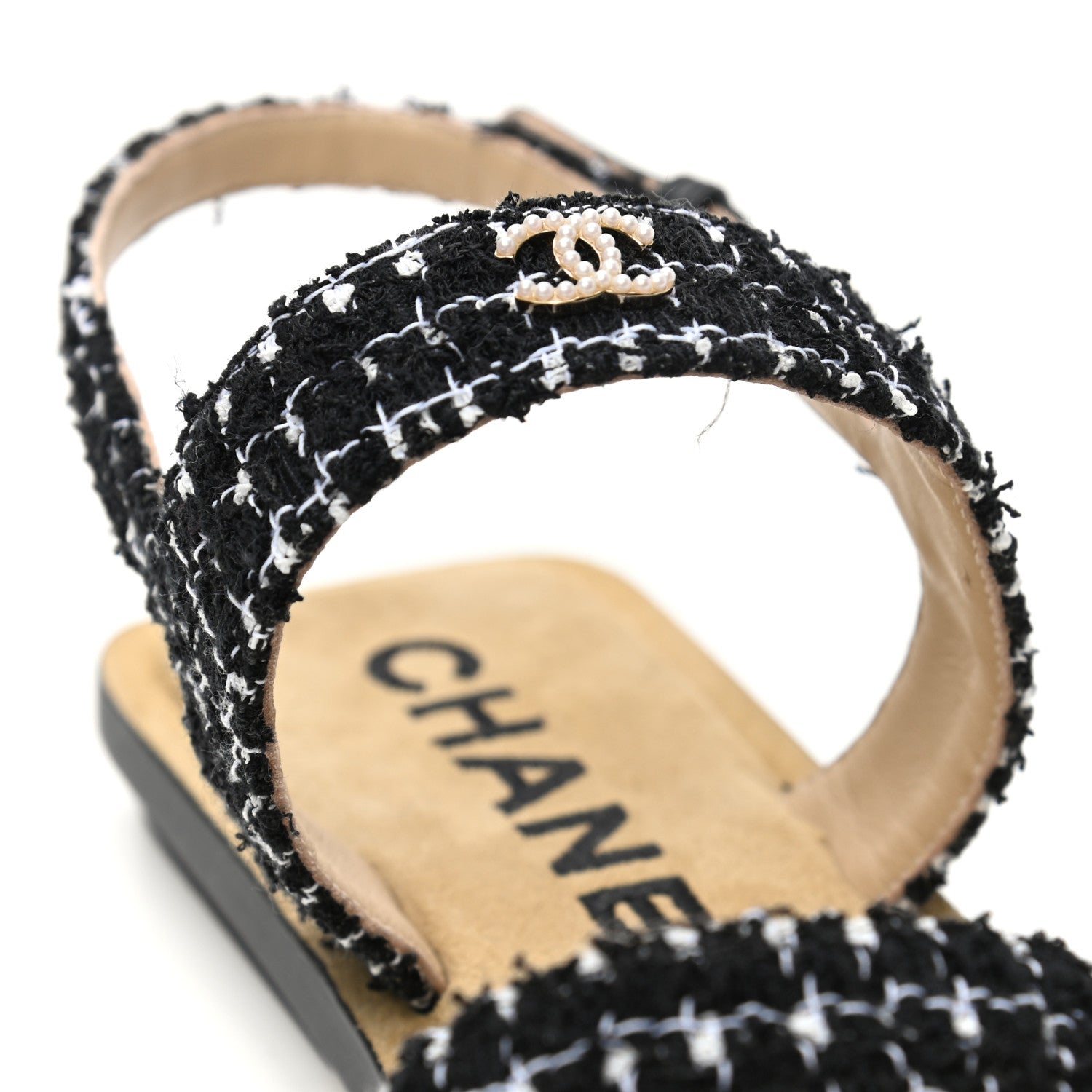 Chanel Tweed CC Sandals 38 Black White 11 of 11