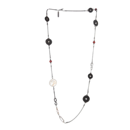 John Hardy Sterling Silver 18K Yellow Gold Pearl Mother of Pearl Garnet Batu Coin Long Necklace 3 of 6