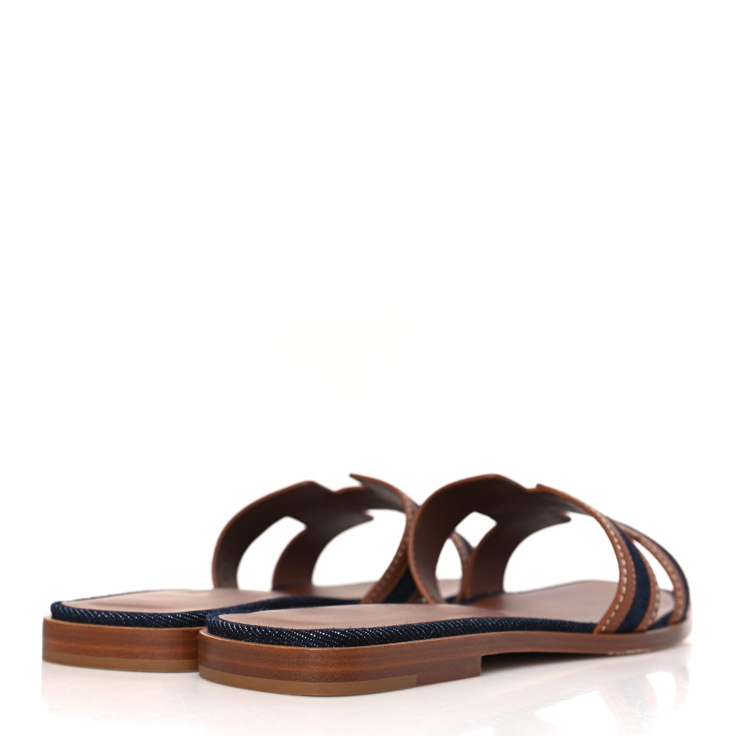 Calfskin Denim Oran Sandals 38.5 Bleu Brut Gold