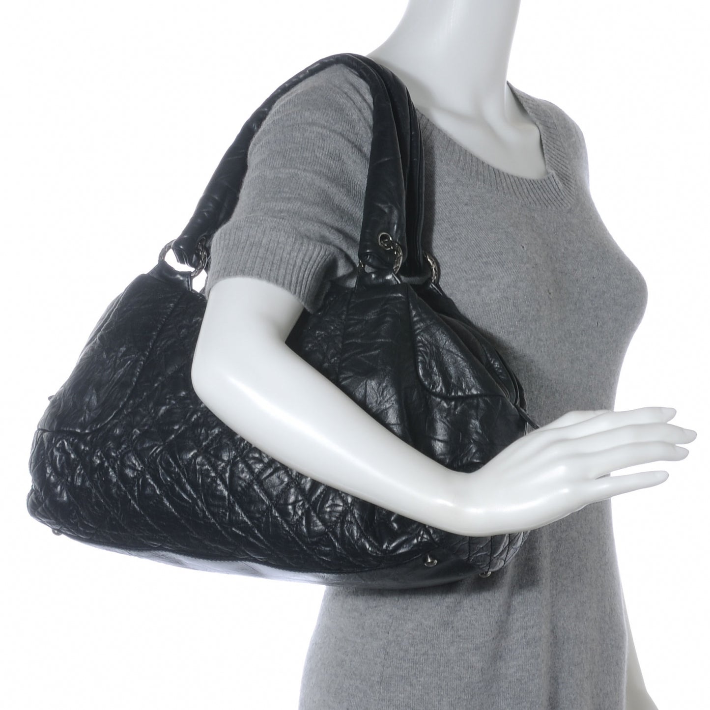 Aged Calfskin Coco Rider Bowling Bag Black
