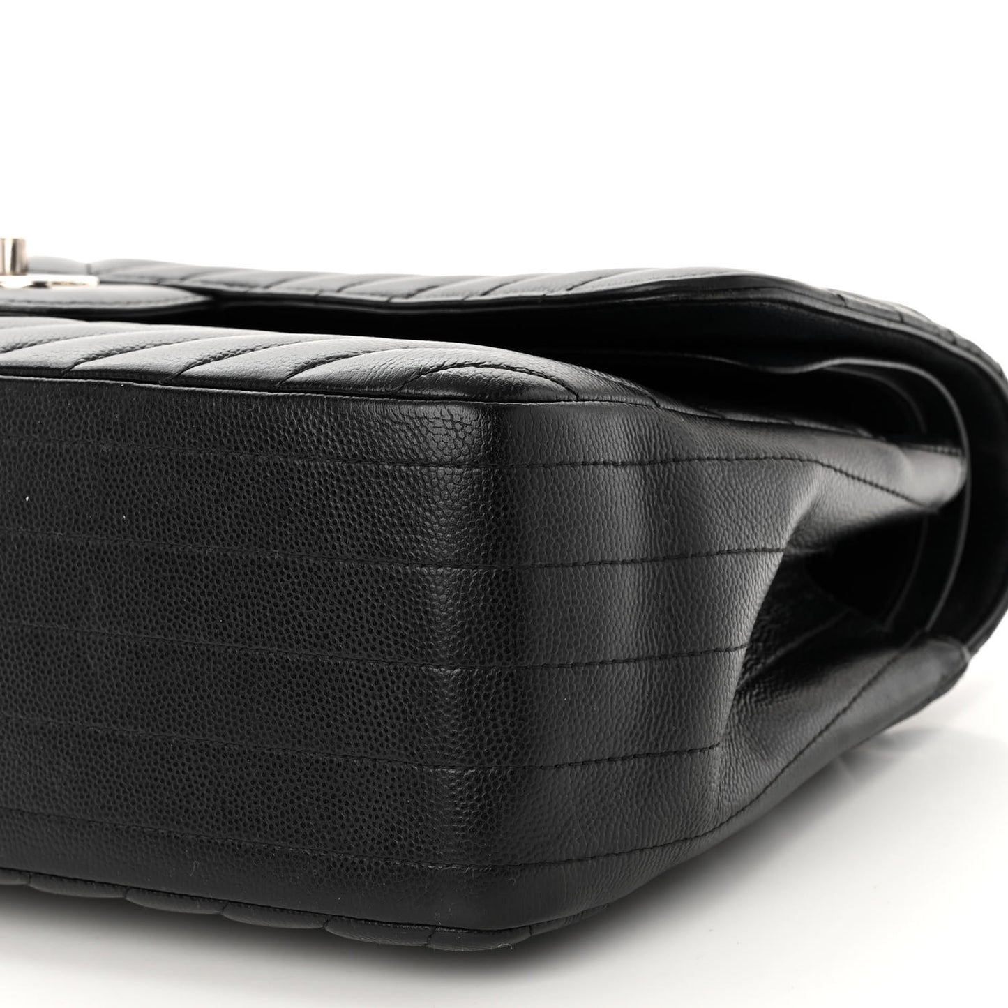 Iridescent Caviar Chevron Quilted Jumbo Double Flap Black