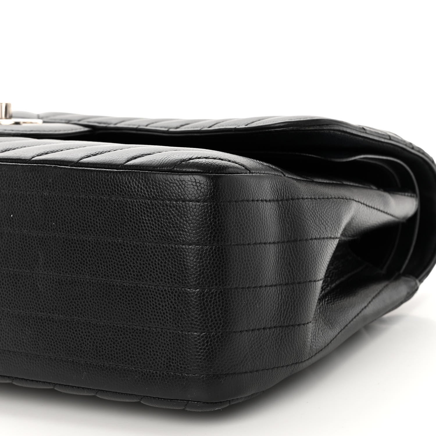 Chanel Iridescent Caviar Chevron Quilted Jumbo Double Flap Black 10 of 12