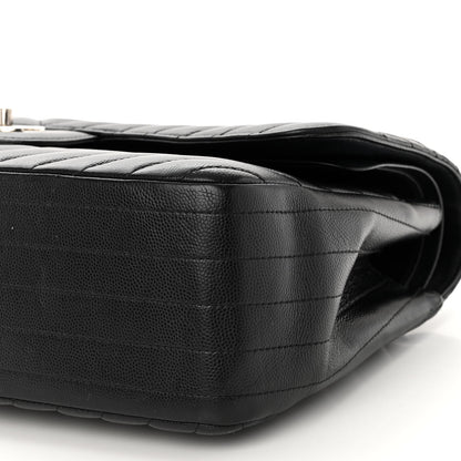 Chanel Iridescent Caviar Chevron Quilted Jumbo Double Flap Black 10 of 12