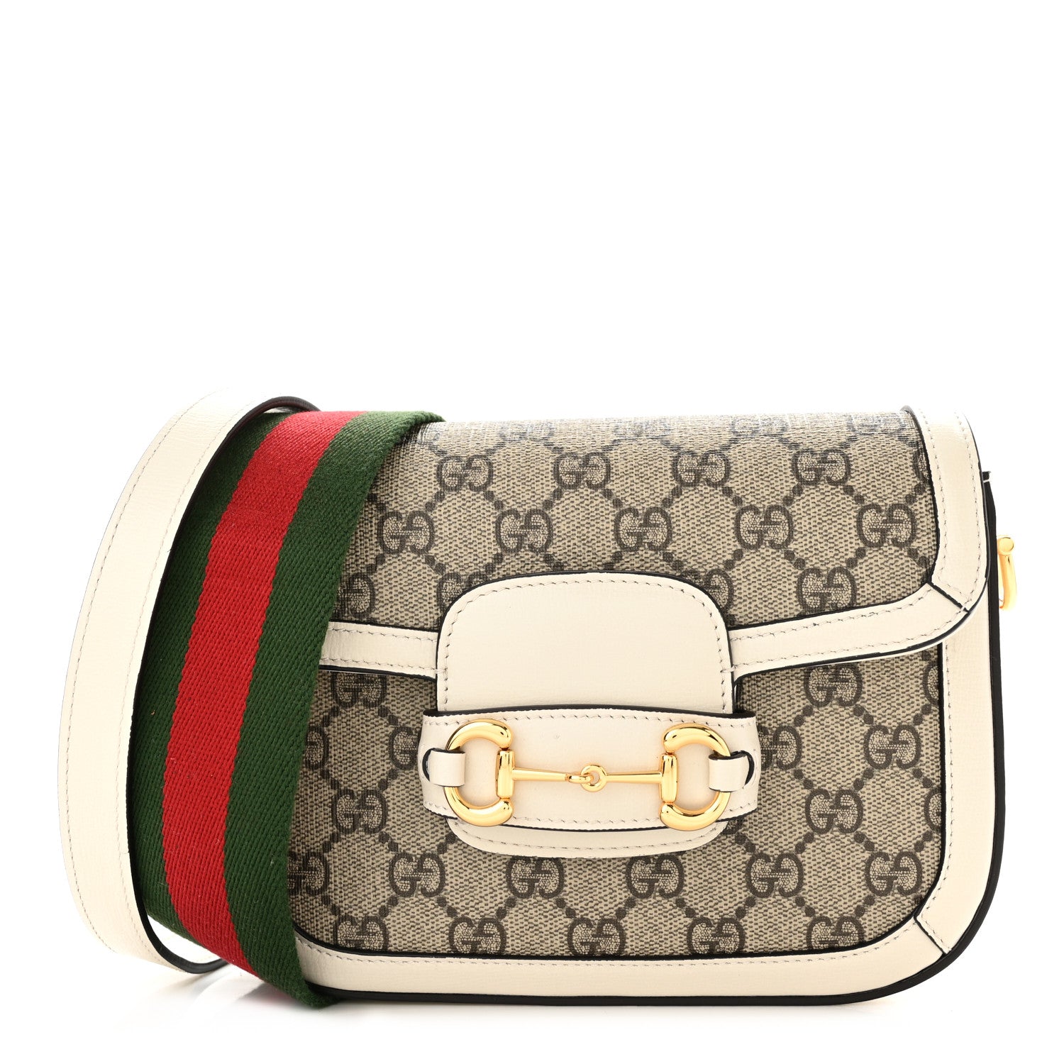 Gucci GG Supreme Monogram Web Mini Horsebit 1955 Shoulder Bag Beige Mystic White 1 of 10