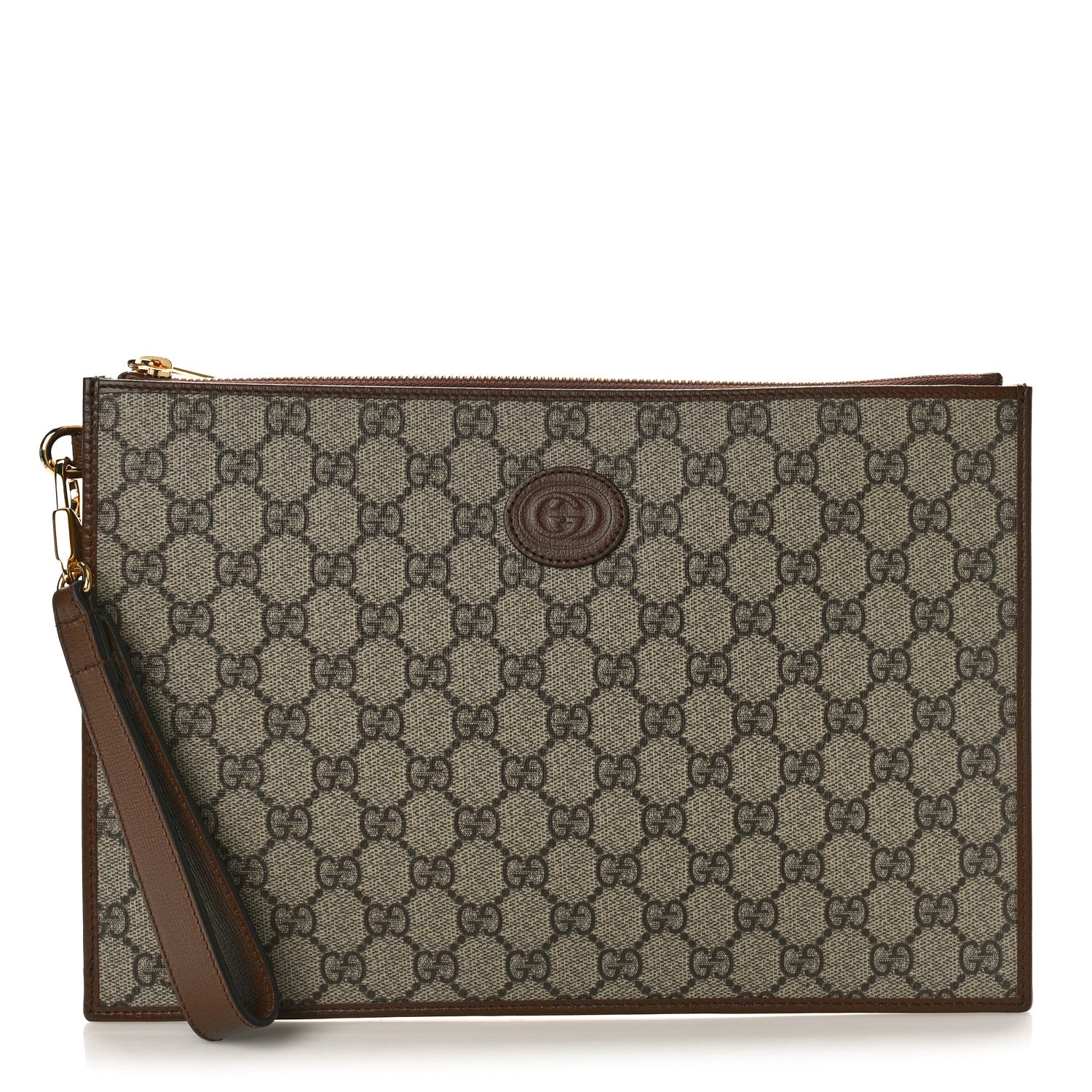 Gucci GG Supreme Monogram Azalea Calfskin Retro Interlocking G Wristlet Pouch Beige Ebony Brown Sugar 1 of 8