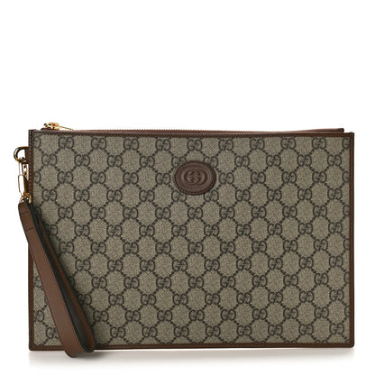 Gucci GG Supreme Monogram Azalea Calfskin Retro Interlocking G Wristlet Pouch Beige Ebony Brown Sugar 1 of 8