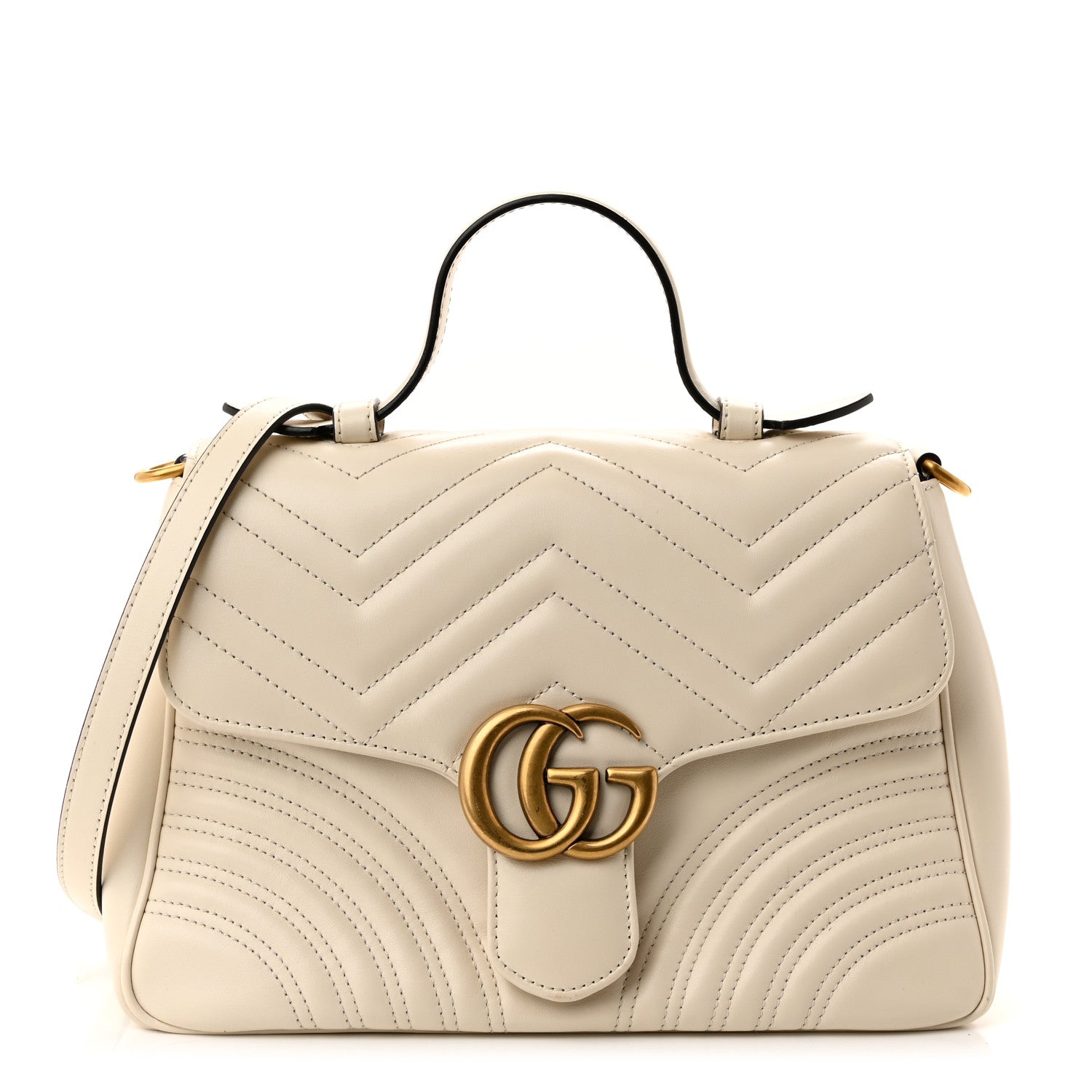 Gucci Calfskin Matelasse Small GG Marmont Top Handle Shoulder Bag White 1 of 10