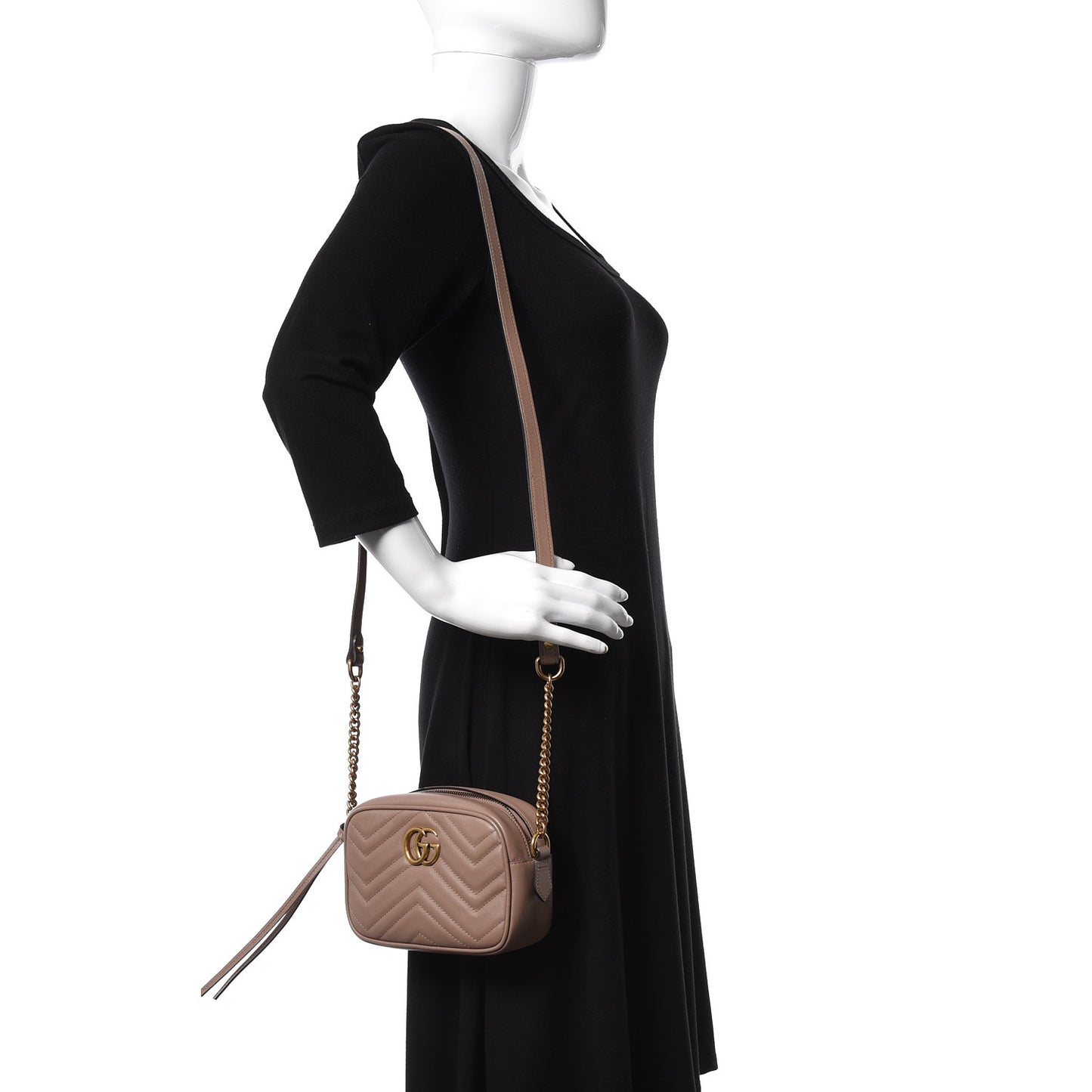 Calfskin Matelasse Mini GG Marmont Chain Shoulder Bag Nude