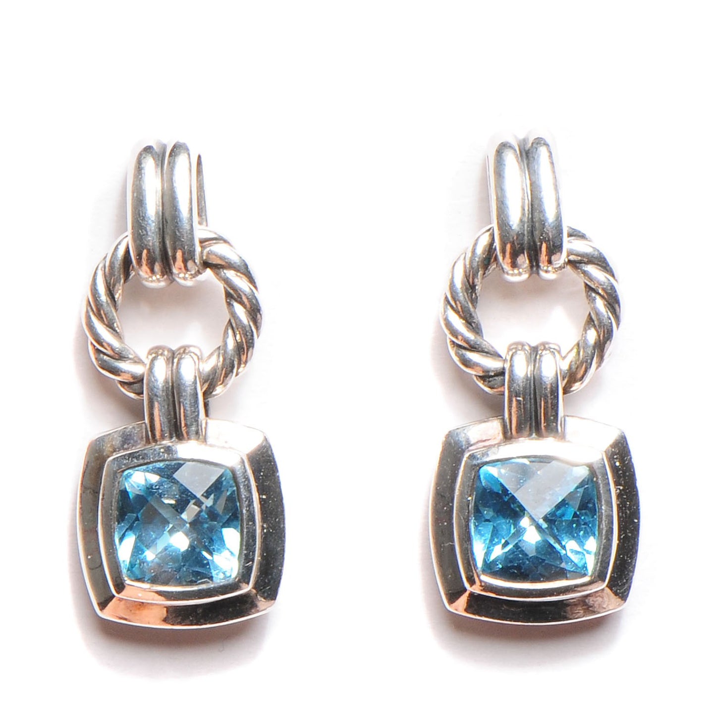 Sterling Silver Blue Topaz 7mm Renaissance Drop Earrings