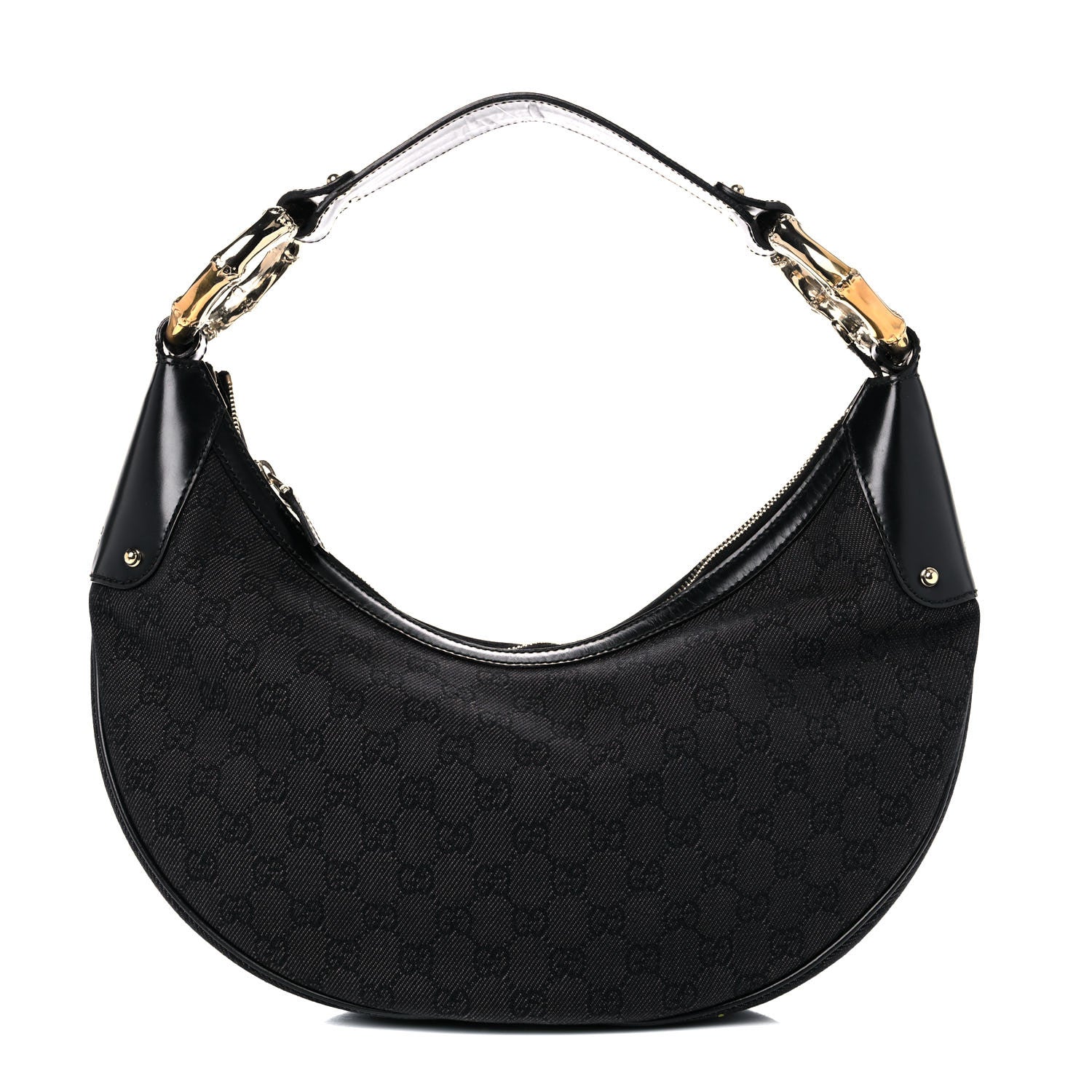 Gucci Monogram Half Moon Bamboo Ring Hobo Black 1 of 15