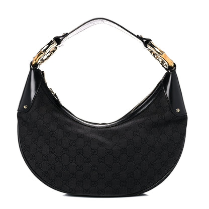 Gucci Monogram Half Moon Bamboo Ring Hobo Black 1 of 15