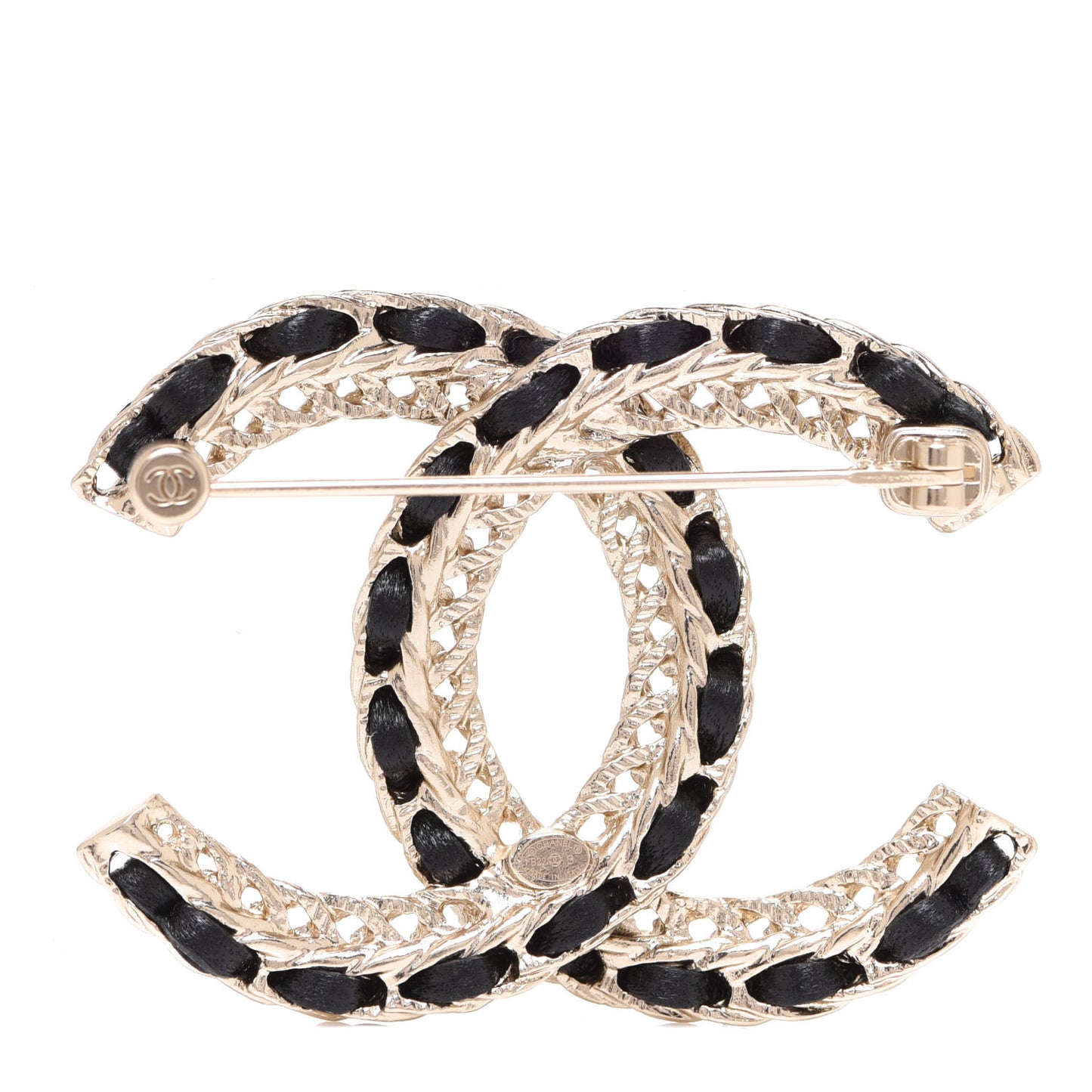 Lambskin Chain CC Brooch Black Gold