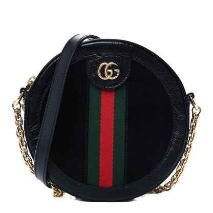 Gucci Suede Patent Web Mini Ophidia Round Shoulder Bag Black 1 of 11