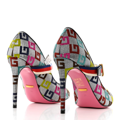 Gucci Velvet Lurex Square G Web Pumps 39 Silver Multicolor 4 of 9