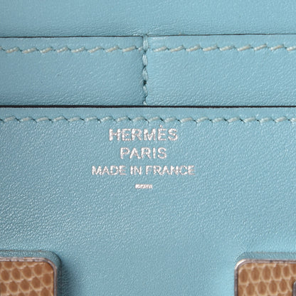 Hermes Tadelakt Lizard Constance Short Wallet Bleu Atoll Ficelle 6 of 11