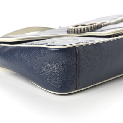 Gucci Vintage Effect Calfskin Matelasse Diagonal Medium Torchon GG Marmont Shoulder Bag Blue Agata Mystic White 6 of 10