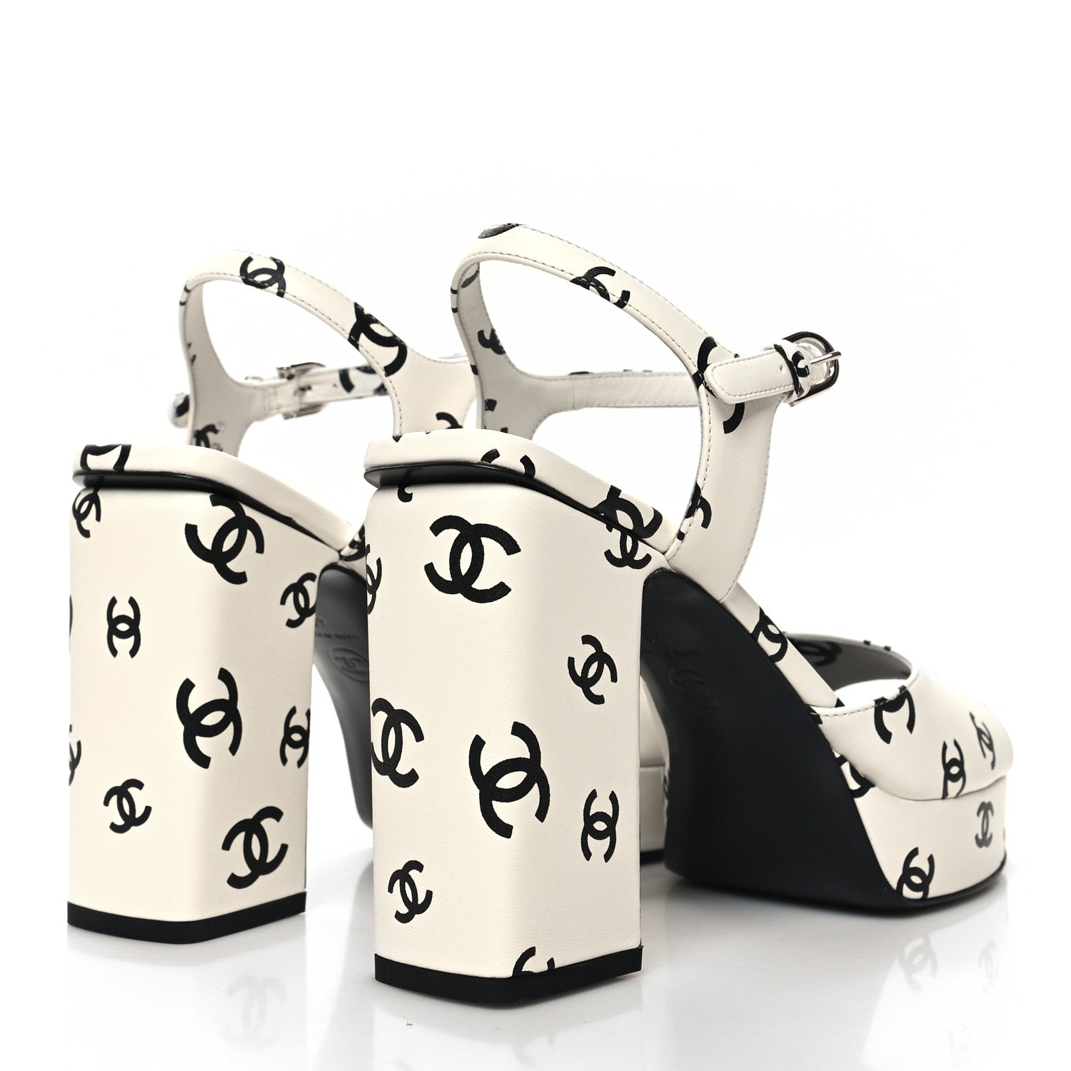 Chanel Printed Lambskin CC Platform Sandals 40 White Black 4 of 8