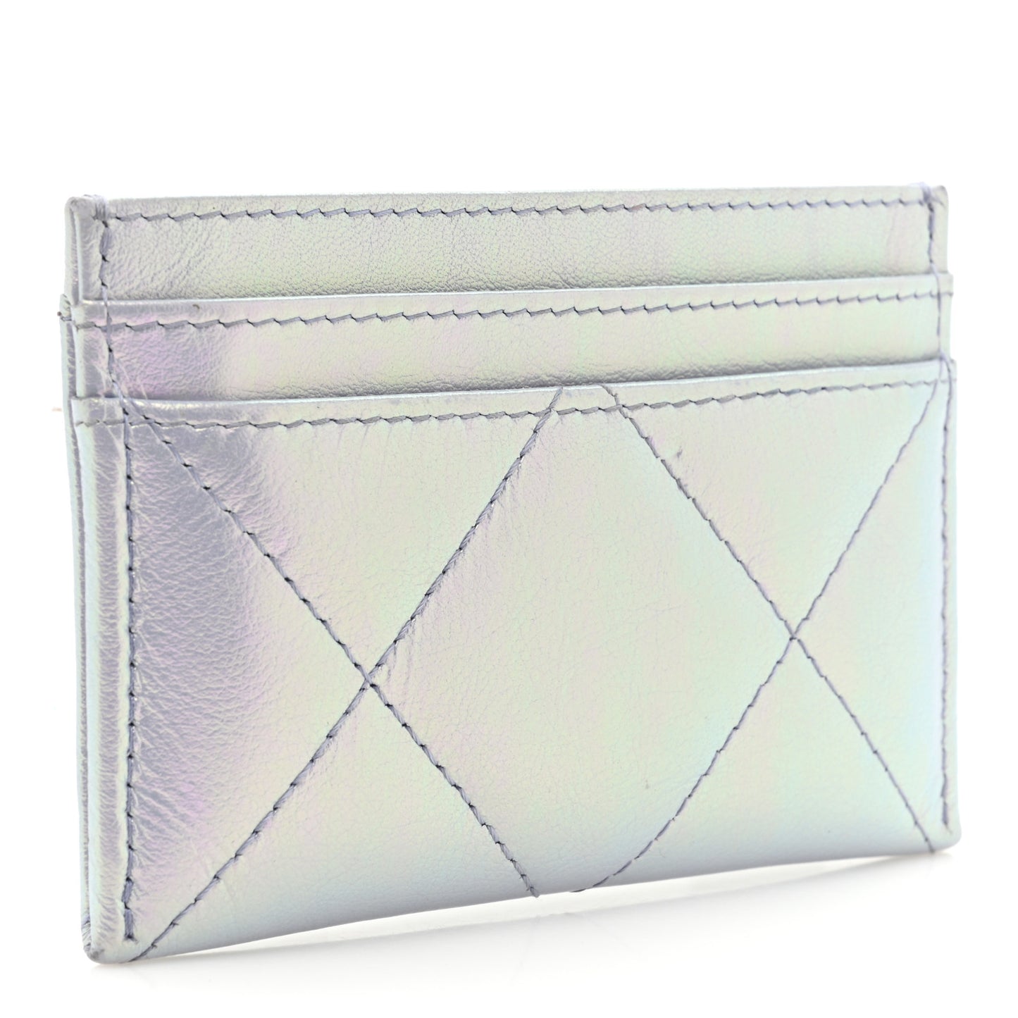 Iridescent Calfskin Quilted Chanel 19 Card Holder Light Purple
