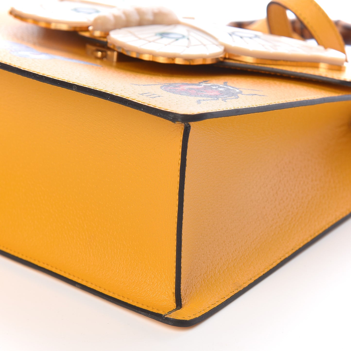 Textured Calfskin Bamboo Web Medium Falena Moth Top Handle Bag Crop