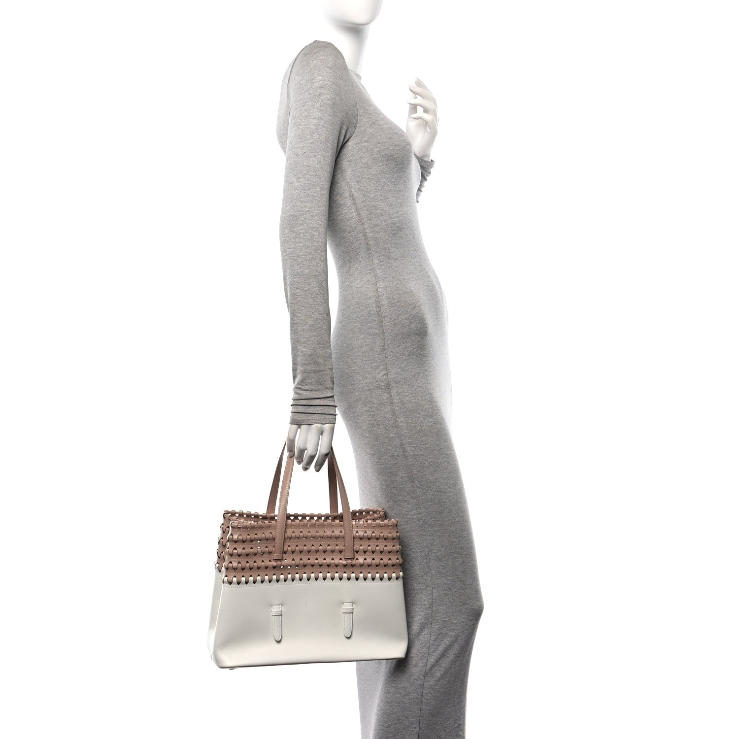 Alaia Calfskin Laser Cut Tote Nude White 2 of 11