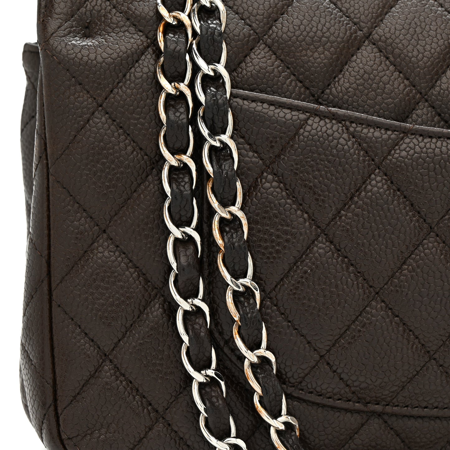 Caviar Quilted Medium Double Flap Brown