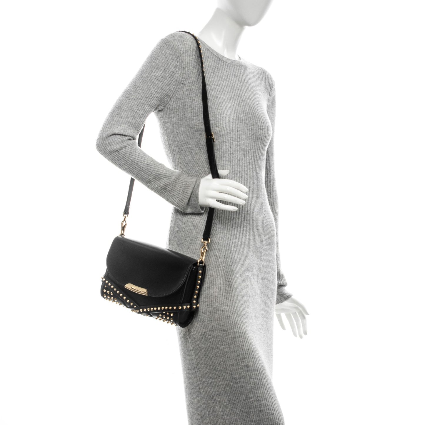 Polished Bridle Calfskin Studded Small Abbott Crossbody Bag Black