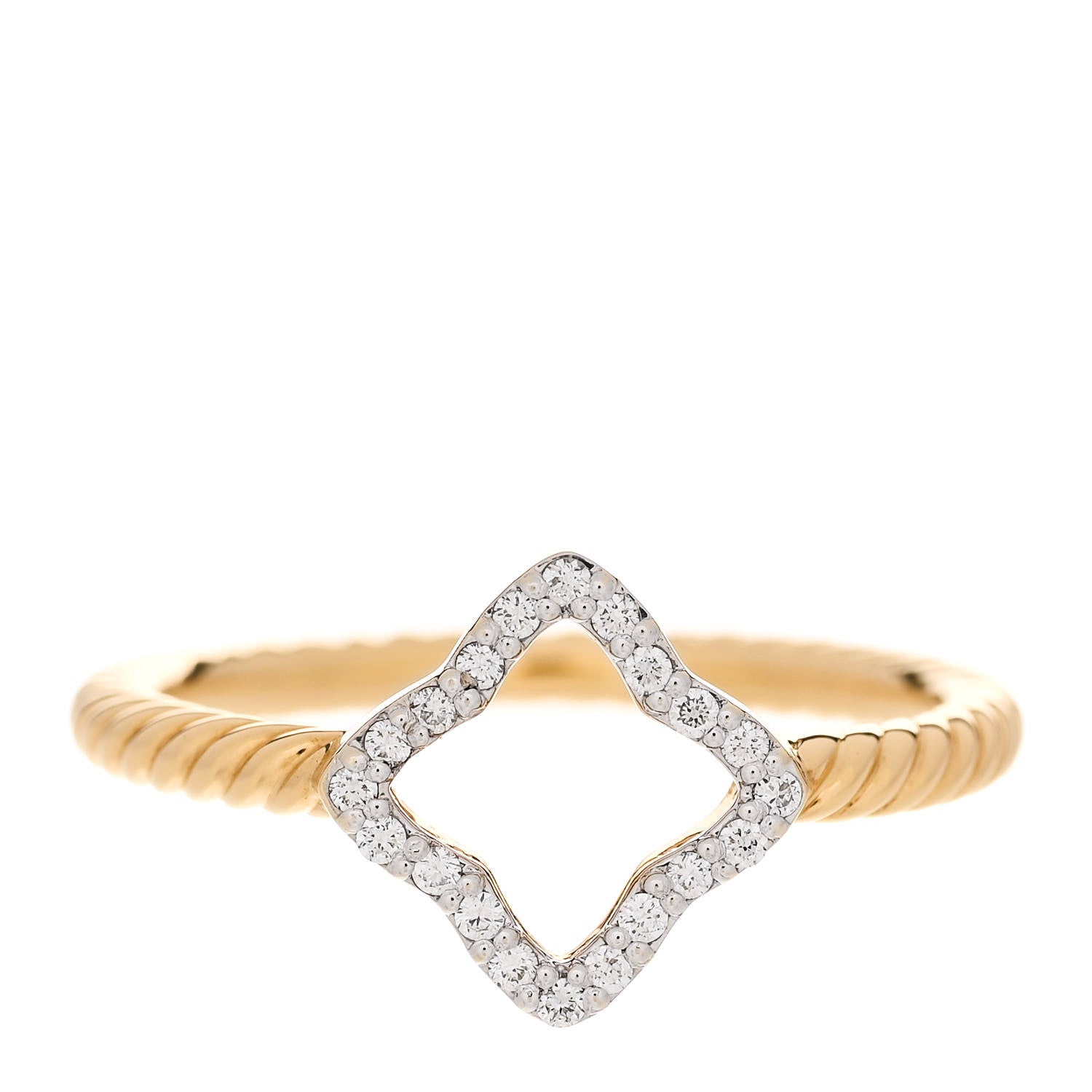 David Yurman 18K Yellow Gold Diamond Open Quatrefoil Ring 56 7.75 1 of 4