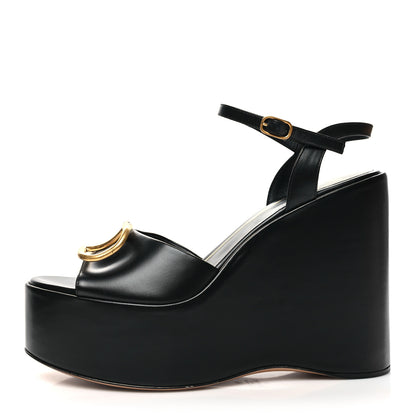 Valentino Garavani Calfskin VLogo 44/127mm Wedge Sandals 40 Black 1 of 8