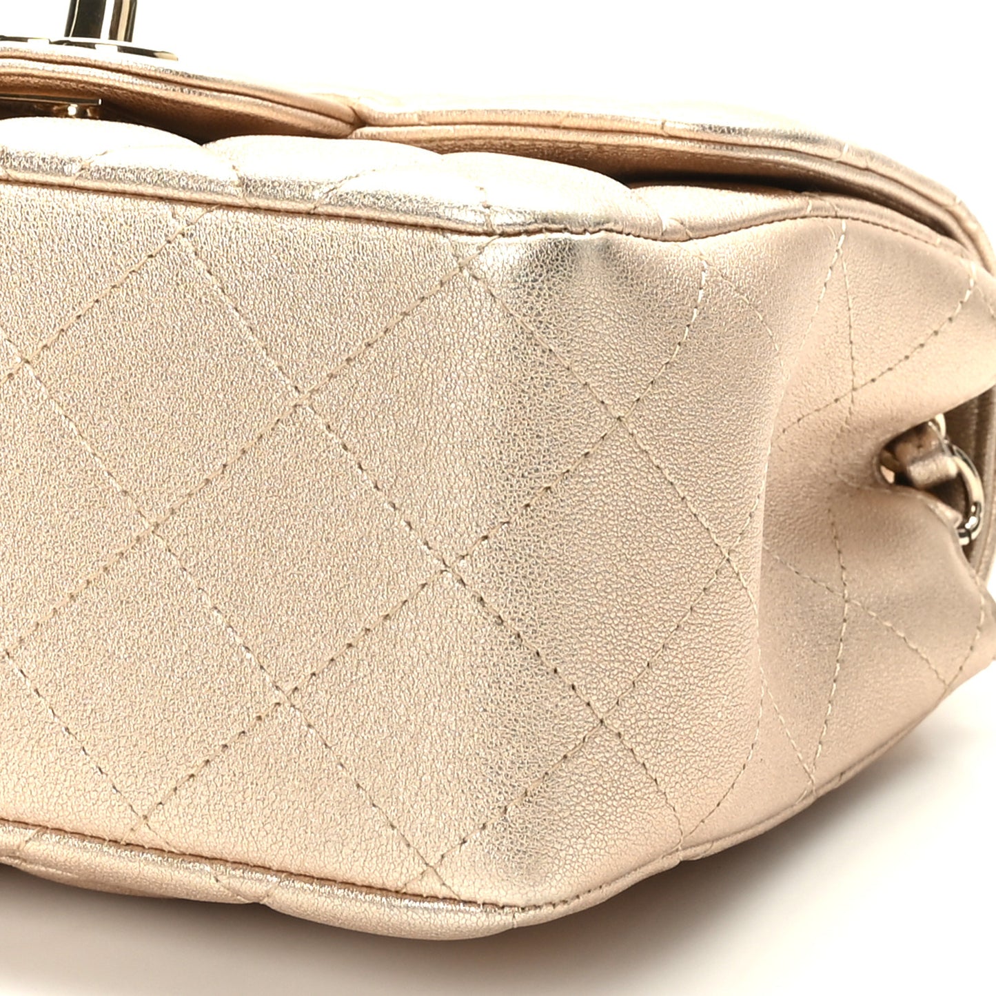 Metallic Lambskin Quilted Mini Square Flap Gold