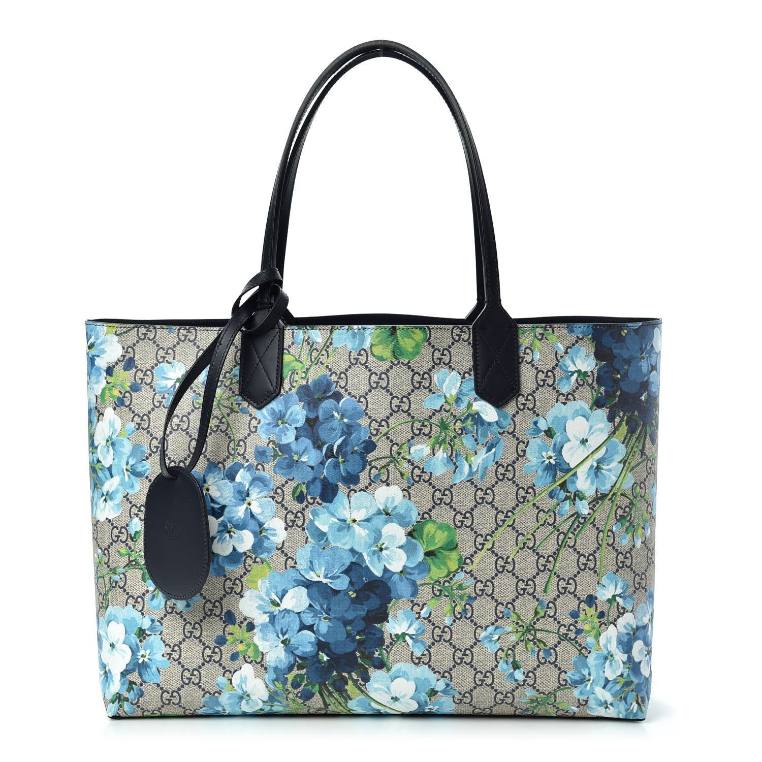 Gucci GG Supreme Monogram Blooms Medium Reversible Tote Beige Blue Navy 1 of 10