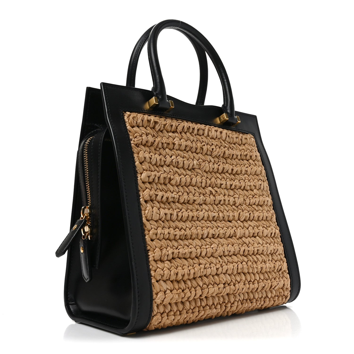 Saint Laurent Raffia Calfskin Small Uptown Tote Black Natural 3 of 10